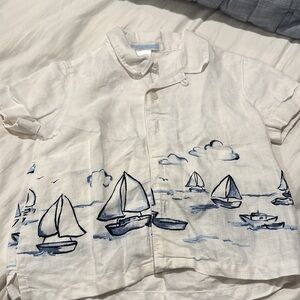 Janie and Jack Sailboat Print Kids Shirt - White and Blue